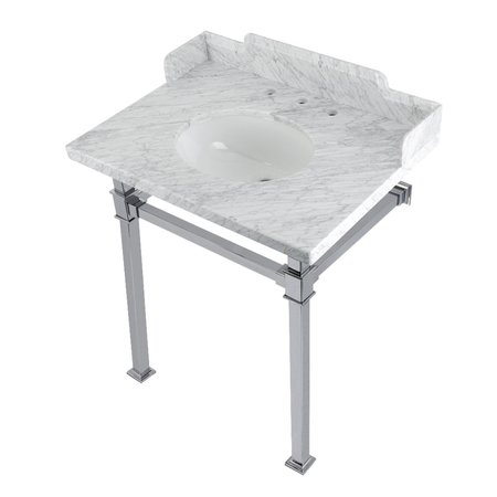 KINGSTON BRASS 30 Carrara Marble Console Sink with Stainless Steel Legs, Marble WhitePolished Chrome LMS30MOQ1